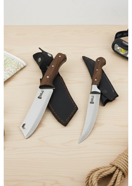 Kamp Outdoor Satır Kılıflı Paslanmaz Çelik Elde Üretim 2'li Set