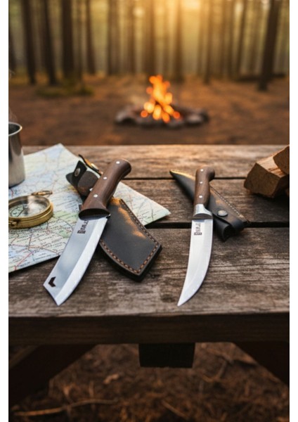 Kamp Outdoor Satır Kılıflı Paslanmaz Çelik Elde Üretim 2'li Set indirimleri