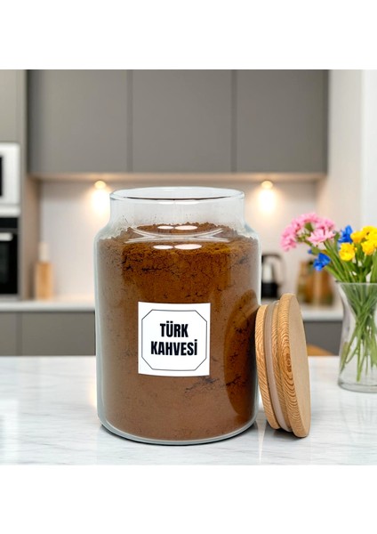 Ahşap Vakum Kapaklı Cam Saklama Kavanozu 800 ml Türk Kahvesi Etiketi Hediyeli fiyatları
