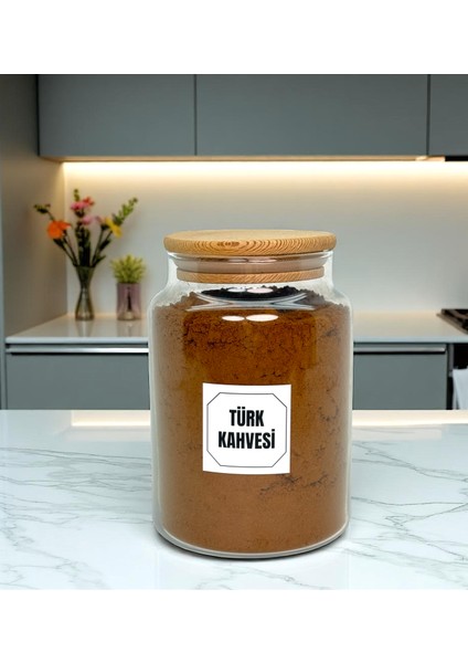 Ahşap Vakum Kapaklı Cam Saklama Kavanozu 800 ml Türk Kahvesi Etiketi Hediyeli modelleri