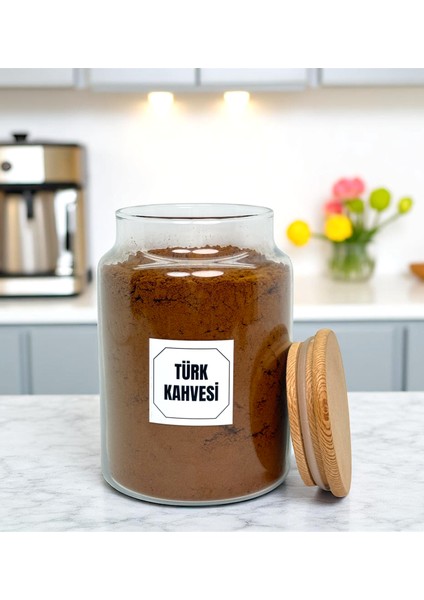 Ahşap Vakum Kapaklı Cam Saklama Kavanozu 800 ml Türk Kahvesi Etiketi Hediyeli fırsatları