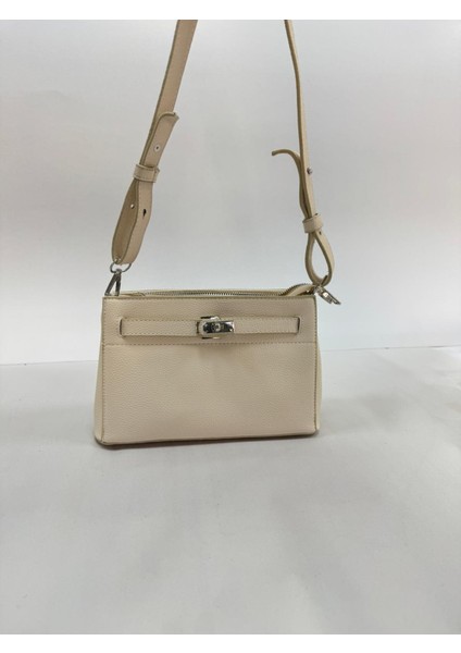,Kilit Detaylı ,krem Bayan Omuz ve Çapraz Çantası modelleri