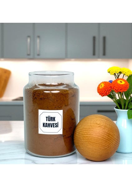 Ahşap Top Kapaklı Cam Saklama Kavanozu 800 ml Türk Kahvesi Etiketi Hediyeli