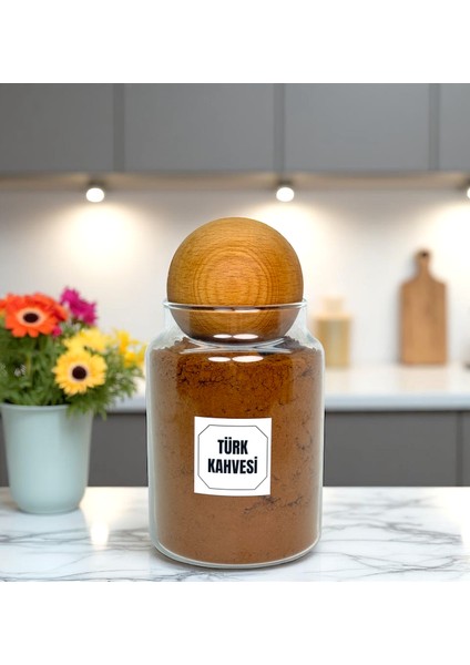 Ahşap Top Kapaklı Cam Saklama Kavanozu 800 ml Türk Kahvesi Etiketi Hediyeli fiyatları