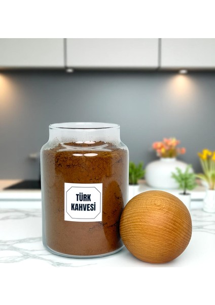 Ahşap Top Kapaklı Cam Saklama Kavanozu 800 ml Türk Kahvesi Etiketi Hediyeli modelleri