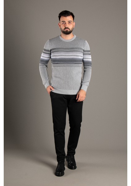 Erkek Gri Çizgili Fitilli O Yaka Triko fiyatları