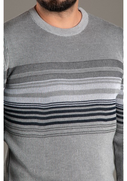 Erkek Gri Çizgili Fitilli O Yaka Triko indirimleri