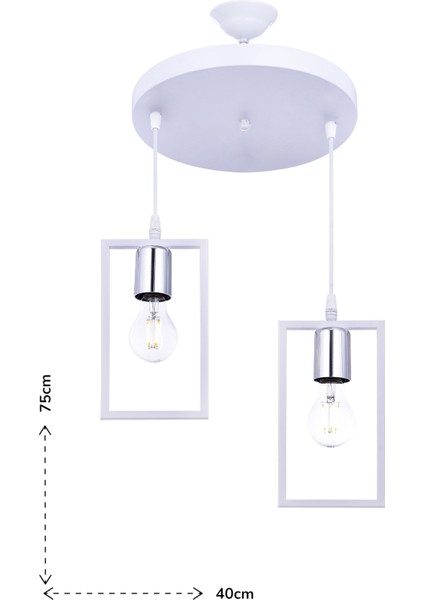 Kapris 2’li Sarkıt Avize – Beyaz ,Gümüş Detaylı Modern Dikdörtgen Dekoratif Tasarım | E27 Duy fiyatları