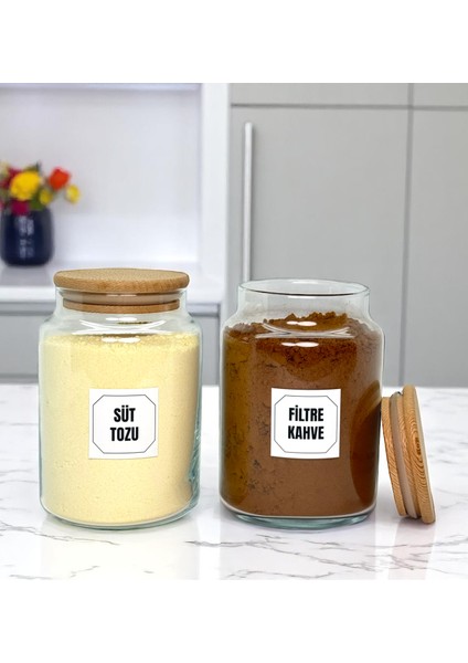 2'li Ahşap Vakum Kapaklı Cam Süt Tozu Filtre Kahve Saklama Kavanozu Seti 800 ml Etiket Hediyeli fiyatları