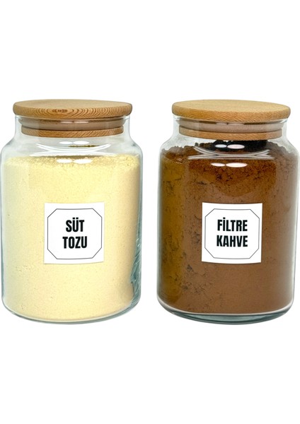 2'li Ahşap Vakum Kapaklı Cam Süt Tozu Filtre Kahve Saklama Kavanozu Seti 800 ml Etiket Hediyeli fırsatları