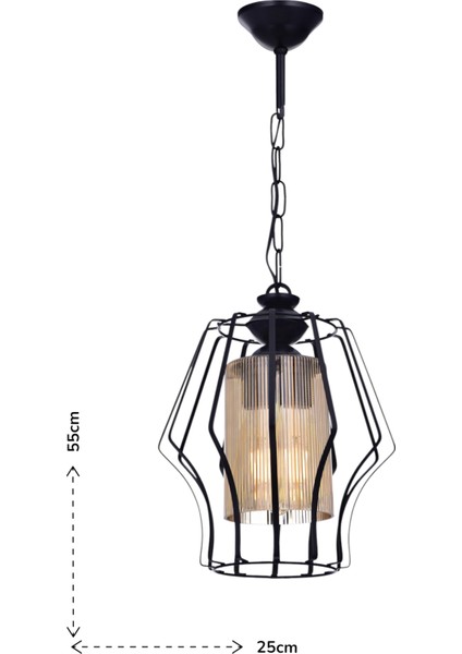 Vazo Tekli Avize – Siyah, Bal Renkli Camlı, Modern Metal Dekoratif Tasarım | E27 Duy fiyatları