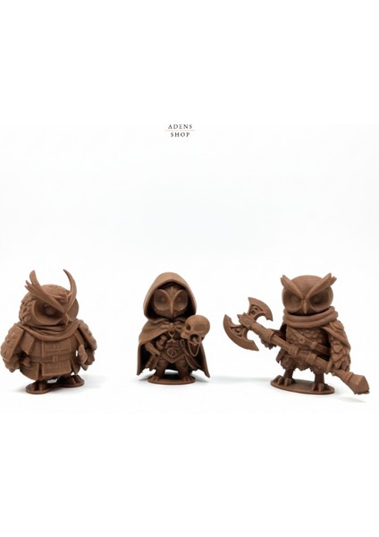 3'lü Dekoratif Baykuşlar (Samuray, Büyücü ve Savaşçı Baykuş)