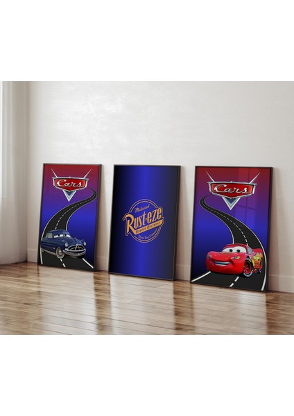 (Çerçevesiz) 3 Lü Şimşek Mcqueen, Arabalar Filmi Poster, Çocuk ve Genç Odası, 3'lü Çerçevesiz Poster Seti 3 Adet