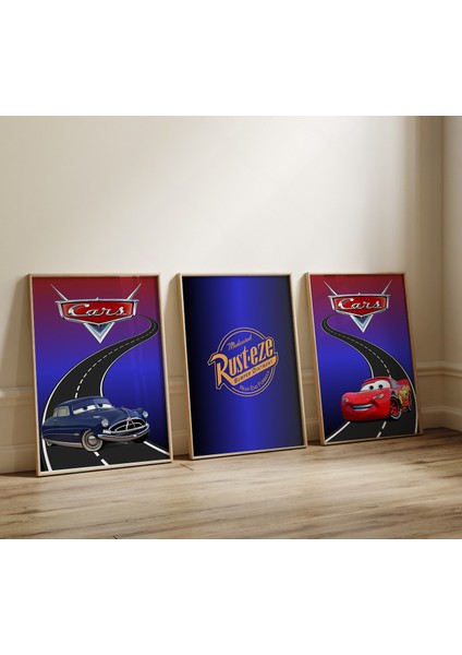 (Çerçevesiz) 3 Lü Şimşek Mcqueen, Arabalar Filmi Poster, Çocuk ve Genç Odası, 3'lü Çerçevesiz Poster Seti 3 Adet modelleri