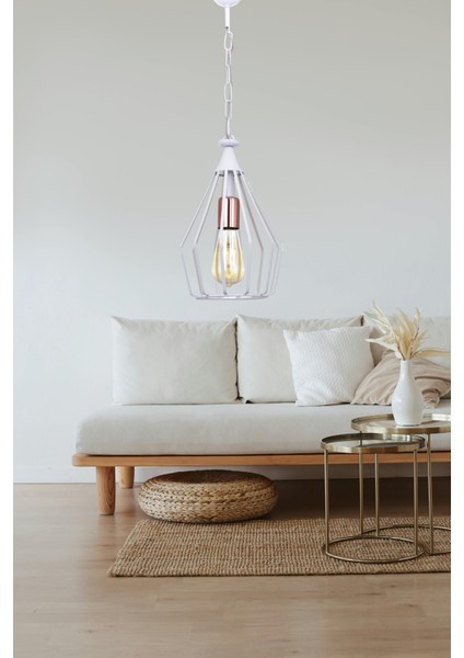 Albatros Tekli Avize Beyaz – Modern Metal Tasarım, Zincirli Gövde, E27 Duy,Sarkıt fiyatları