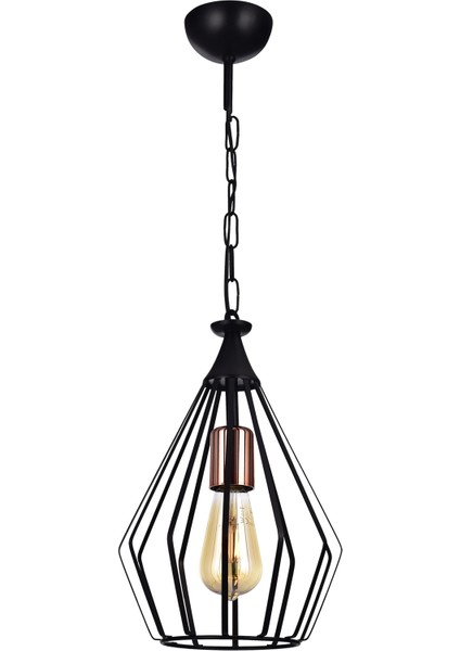 Albatros Tekli Avize Siyah – Modern Metal Tasarım, Zincirli Gövde, E27 Duy,Sarkıt