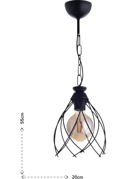 Selin Tekli Sarkıt Avize – Siyah Metal Tel Kafes Tasarım, Modern ve Endüstriyel Stil | E27 Duy fiyatları