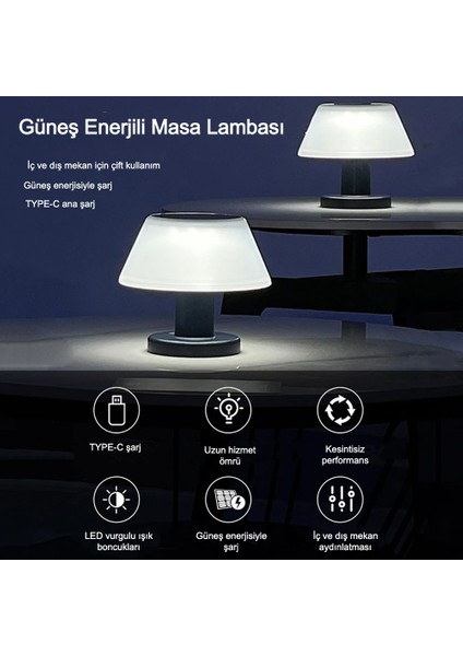 MDS Solar Şarjlı Masa Lambası IP54 Su Geçirmez 4 Kademeli Dim LED Modern Tasarım modelleri