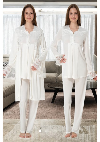 Effortt Hamile Lohusa Dantelli Uzun Kollu Pijama Takımı ve Sabahlık 4084