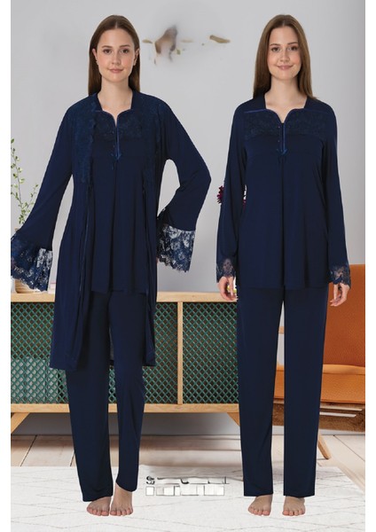 Effortt Hamile Lohusa Dantelli Uzun Kollu Pijama Takımı ve Sabahlık 4084