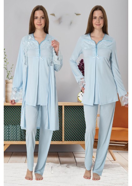 Effortt Hamile Lohusa Dantelli Uzun Kollu Pijama Takımı ve Sabahlık 4084