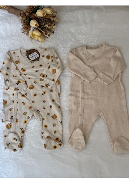 Tuembaby Balarısı Desen- Düz Desen Uzun Kollu Patikli Unisex Bebek Tulumu fiyatları