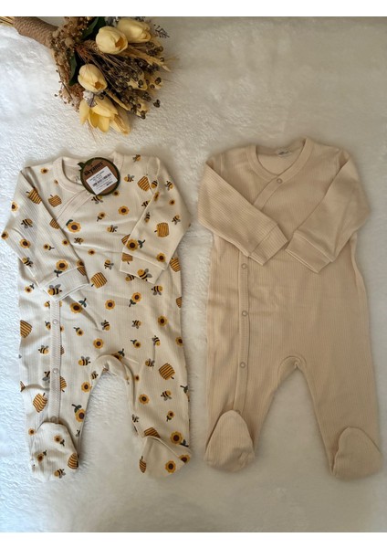 Tuembaby Balarısı Desen- Düz Desen Uzun Kollu Patikli Unisex Bebek Tulumu modelleri