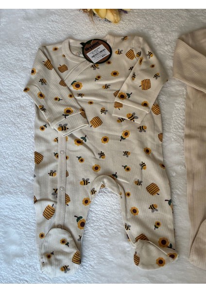 Tuembaby Balarısı Desen- Düz Desen Uzun Kollu Patikli Unisex Bebek Tulumu fırsatları