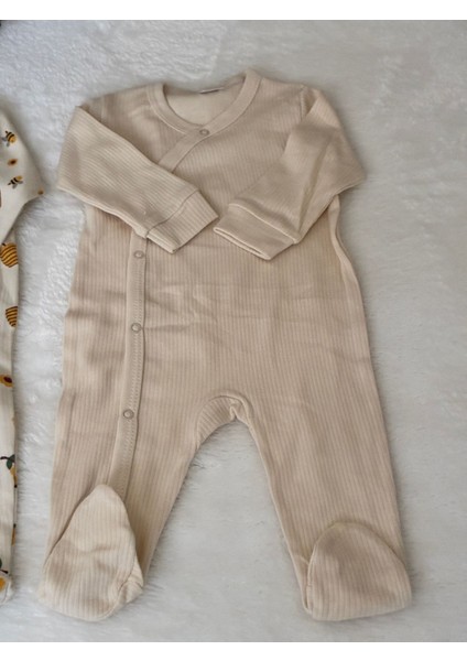 Tuembaby Balarısı Desen- Düz Desen Uzun Kollu Patikli Unisex Bebek Tulumu indirimleri