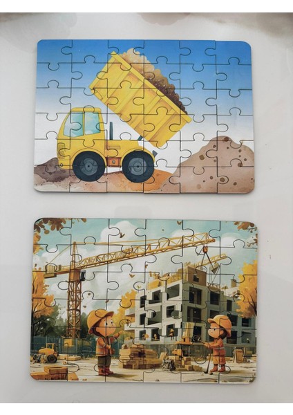 Ahşap Kamyon ve Inşaat Mini Puzzle | 36 Parça 4 +Yaş 2 Li Set