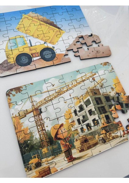 Ahşap Kamyon ve Inşaat Mini Puzzle | 36 Parça 4 +Yaş 2 Li Set fırsatları