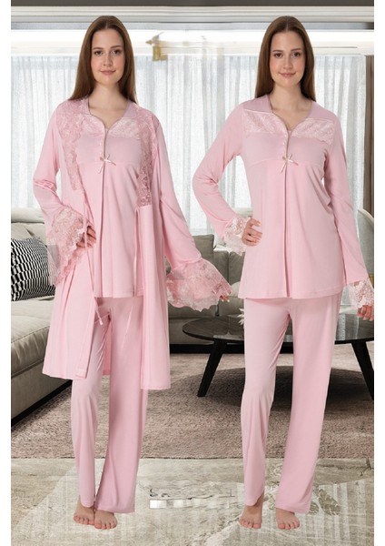 Effortt Hamile Lohusa Dantelli Uzun Kollu Pijama Takımı ve Sabahlık 4084