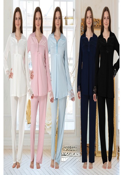 Effortt Hamile Lohusa Dantelli Uzun Kollu Pijama Takımı ve Sabahlık 4084 modelleri