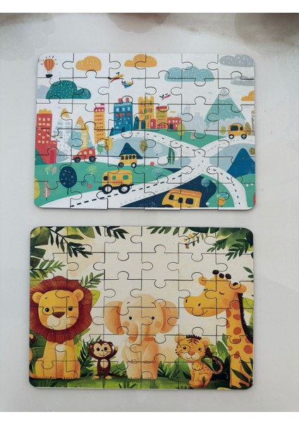 Ahşap Orman ve Şehir Parkuru Mini Puzzle | 36 Parça 4 +Yaş 2 Li Set