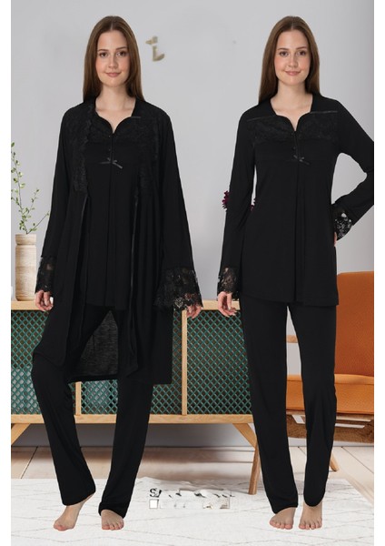 Effortt Hamile Lohusa Dantelli Uzun Kollu Pijama Takımı ve Sabahlık 4084
