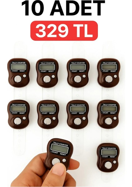 10 Adet Kahverengi Zikirmatik – Dijital Parmak Tipi Yüzük Tesbih, Namaz Zikir Sayacı