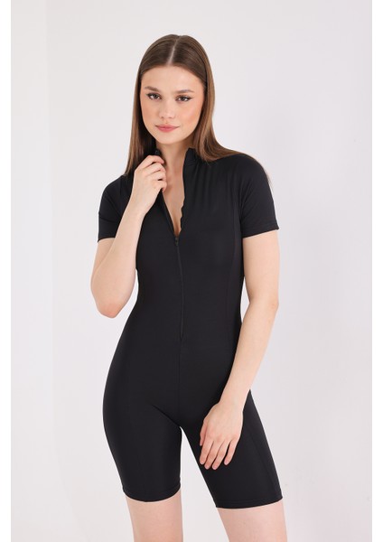 Passion Kadın Kısa Kollu Spor Tulum Siyah