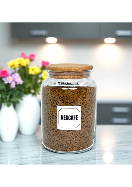 Ahşap Vakum Kapaklı Cam Saklama Kavanozu 800 ml Hazır Kahve Etiketi Hediyeli modelleri