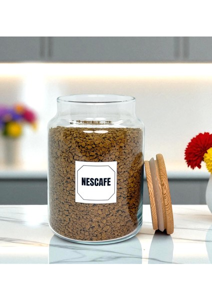 Ahşap Vakum Kapaklı Cam Saklama Kavanozu 800 ml Hazır Kahve Etiketi Hediyeli indirimleri