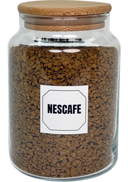 Ahşap Vakum Kapaklı Cam Saklama Kavanozu 800 ml Hazır Kahve Etiketi Hediyeli