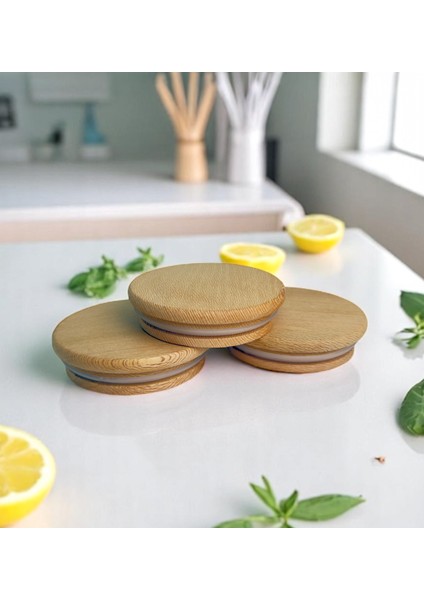 Ahşap Vakum Kapaklı Cam Saklama Kavanozu 800 ml Hazır Kahve Etiketi Hediyeli