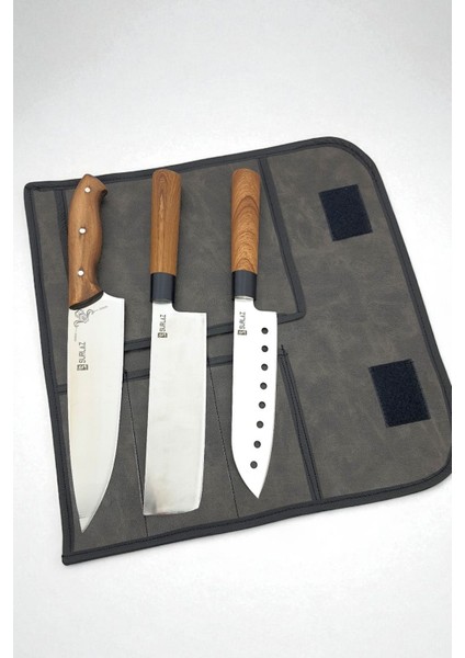 Isme Özel 3 Parça Deri Çantalı Şef Bıçak Seti Şeflere Özel Deluxe Seri fiyatları