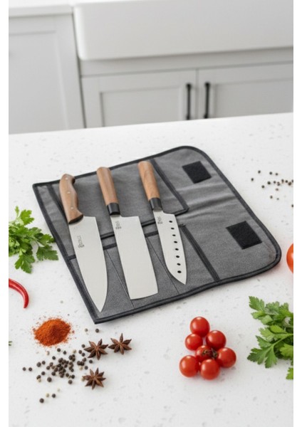 Isme Özel 3 Parça Deri Çantalı Şef Bıçak Seti Şeflere Özel Deluxe Seri fırsatları