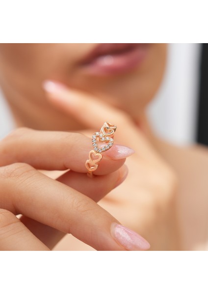 925 Ayar Rose Gold Kaplama Zirkon Taşlı Alttan Ayarlamalı Kapli Gümüş Yüzük fiyatları