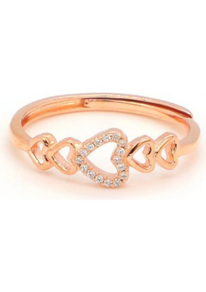 925 Ayar Rose Gold Kaplama Zirkon Taşlı Alttan Ayarlamalı Kapli Gümüş Yüzük modelleri