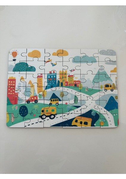 Ahşap Minik Şehir Parkur Mini Puzzle | 36 Parça 4 + Yaş