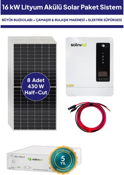 16 Kw Lityum Akülü Solar Güneş Enerjisi Sistemi