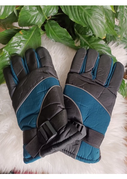 Su Geçirmez Yeşil-Siyah Renk Astarlı Garson Boy Kayak ve Kar Eldiveni 12-16 Yaş