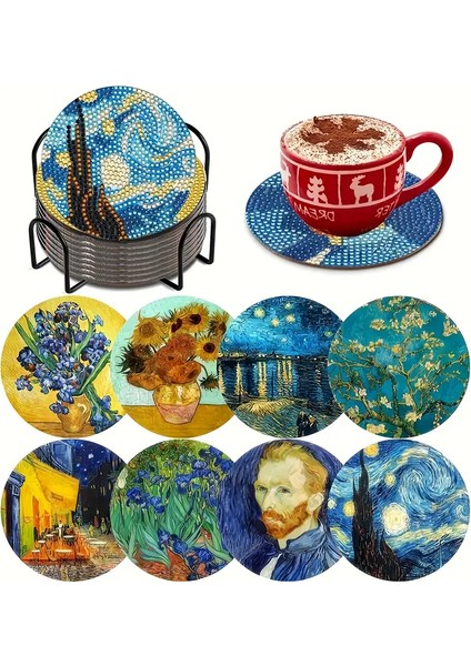 Elmas Boyama Seti Bardak Altlığı Van Gogh Temalı 8 Parça Dıy