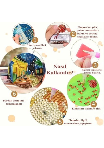 Elmas Boyama Seti Bardak Altlığı Van Gogh Temalı 8 Parça Dıy modelleri